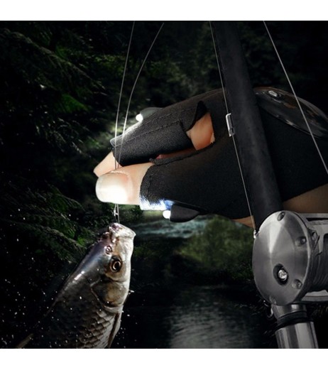 Hot Sale Outdoor Night   Fishing Magic Strap Fingerless Glove with LED Flashlight Torch Cover Survival Camping Hiking Night Rescue Tools
