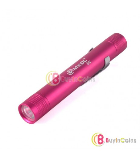 Bright MXDL 3W LED Mini Pen Torch Flashlight 1x AAA Battery Torch With Clip