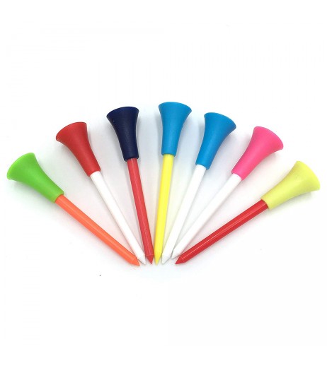 50 Pcs Golf Tees Plastic Colorful Double-deck Ball Nail Rubber Cushion Top 72mm 83mm
