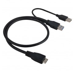 Dual USB 3.0 A Male to Micro-B Male+Male Power Supply Y Cable for Hard Drive HDD