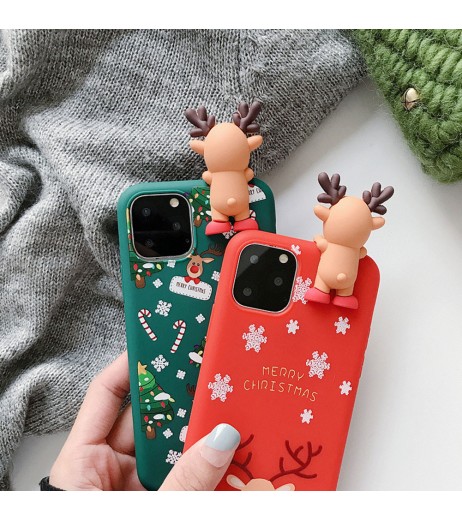 Merry Christmas Couples Phone Case For iPhone 11 Pro Cartoon Snowman & deer Soft Back Cover Cases