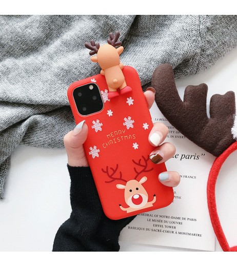 Merry Christmas Couples Phone Case For iPhone 11 Pro Max Cartoon Snowman & deer Soft Back Cover Cases