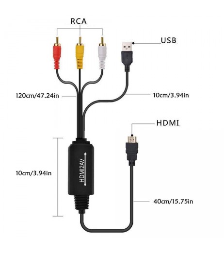 HDMI to RCA Cable, HDMI to RCA Converter Adapter Cable, 1080P HDMI to AV 3RCA CVBs Composite Video Audio Supports for  PC, Laptop, Xbox, HDTV, DVD
