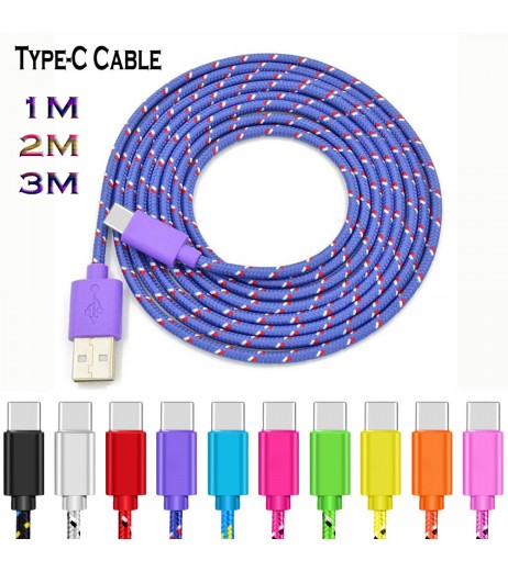 Type-C Cable 1m 2m 3m Nylon Braided Fast Charging Cable USB Charger Cord For Huawei Xiaomi Samsung