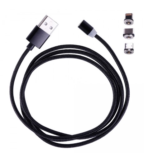 Braided Magnetic Lightning+USB Charger Charging Cable For iPhone Samsung Type-C 3 in 1
