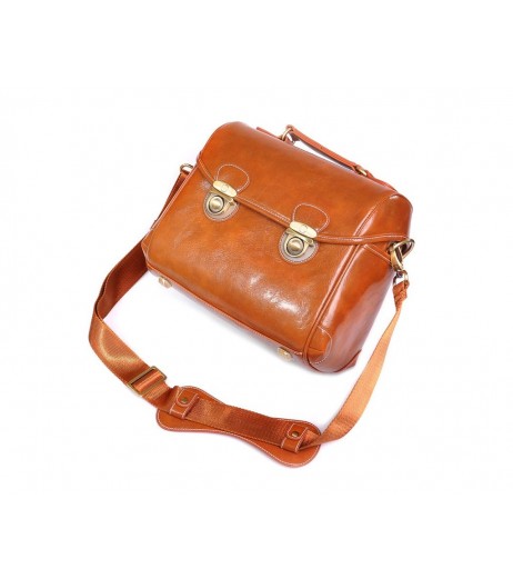 Retro DSLR Leather Shoulder Bag with Detatchable Strap - Light Brown