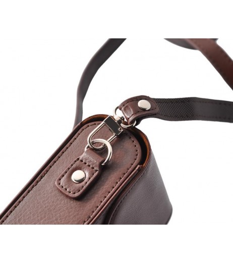 Simple PU Leather Shoulder Bag for Mirrorless Camera - Deep Brown