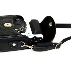 PU Ostrich Leather Mirrorless Camera Bag with Adjustable Strap - Black