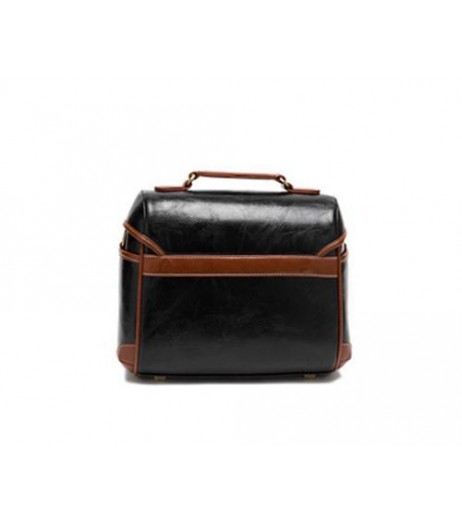 Retro DSLR Leather Shoulder Bag with Detatchable Strap - Black