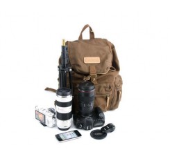 Retro Canvas DSLR Camera Rucksack with Removable Partition - Deep Brown