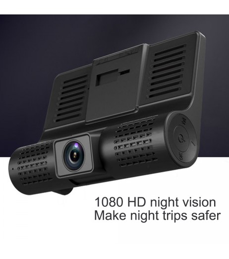 1080P HD 4" Dual 3 Camera Lens Car DVR Rearview Video Dash Cam Recorder Camera G-sensor
