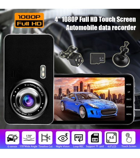 4" 1080P Full HD Touch Screen Car DVR Camera Video Recorder Dual Dash Cam w/ Night Vision G-Sensor