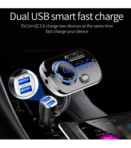 Bluetooth In-Car Wireless 5.0 FM Transmitter MP3 Radio Adapter Car Hands-Free Calling Kit 2 USB Charger LED Light