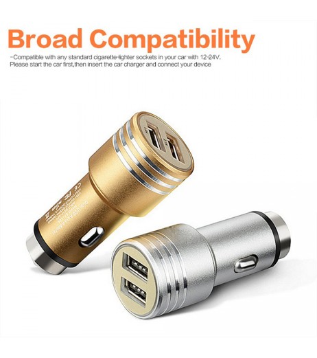 Car Dual USB 2 Ports Adapter Charger Car Escape Emergency Circular Metal Safety Hammer