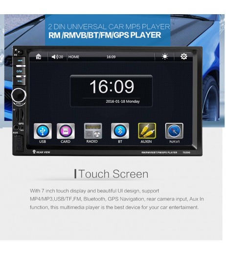 7'' HD Car Bluetooth GPS Navigation Stereo Radio 2 DIN FM/MP5/MP3/AUX + Camera